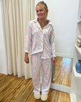 Mahjong Women’s Button Front Long Pajama Set
