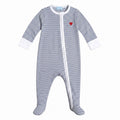 Harbor Hearts Zip Baby Onesie Navy Stripe