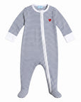Harbor Hearts Zip Baby Onesie Navy Stripe