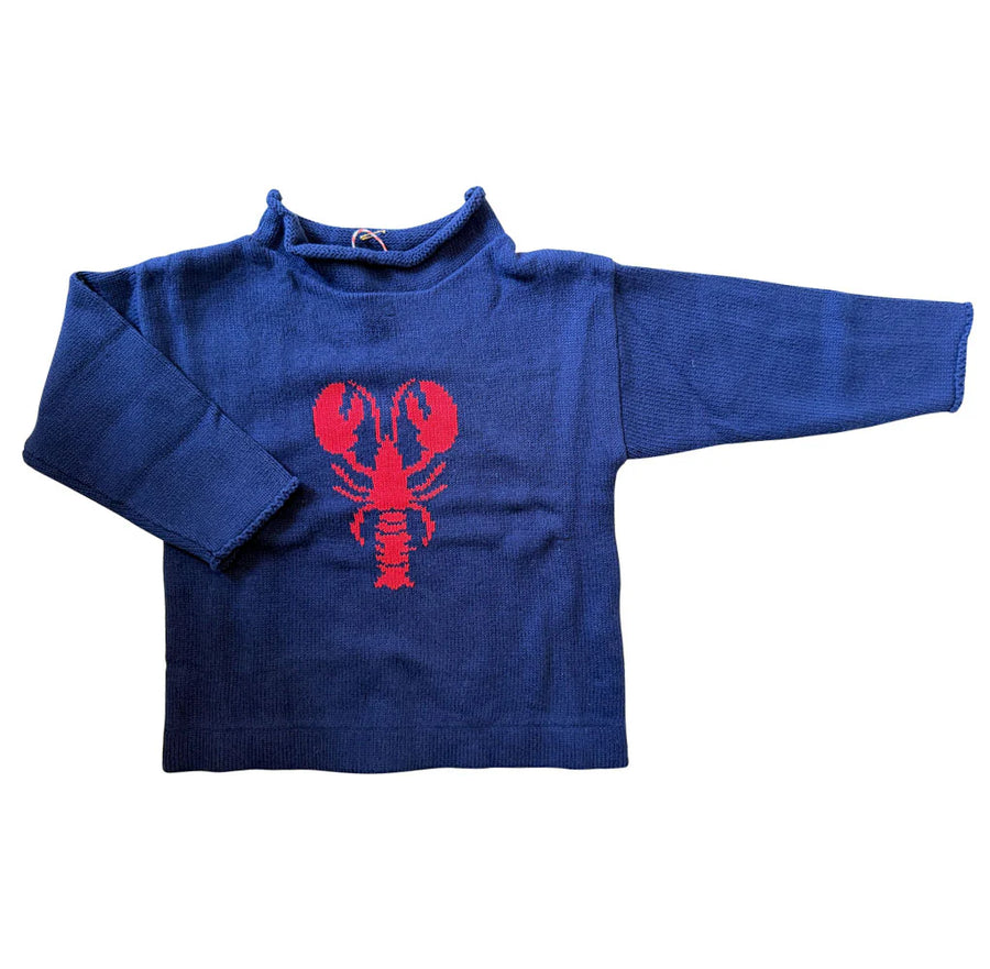 Piping Prints Navy Sweater Red Lobster