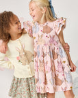 Pink Chicken Girls Jennifer Double Ruffle Dress in Vintage Bunnies