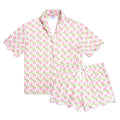 Pink Hydrangeas Women’s Button Polo Short Pajama Set