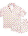 Pink Hydrangeas Women’s Button Polo Short Pajama Set