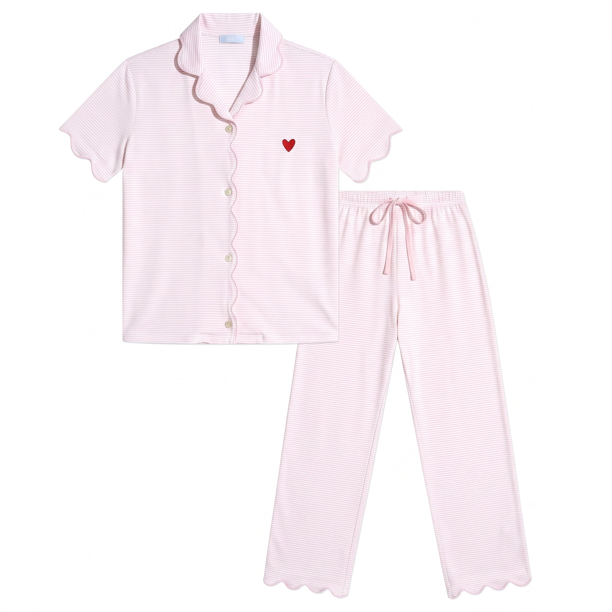 Harbor Stripe Women's Short Sleeve Crop Pant Set in Pink Stripe