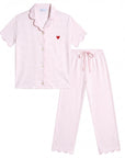 Harbor Stripe Women's Short Sleeve Crop Pant Set in Pink Stripe