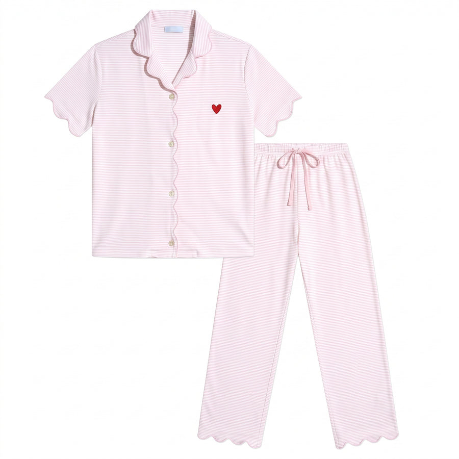 Harbor Stripe Women's Short Sleeve Crop Pant Set in Pink Stripe