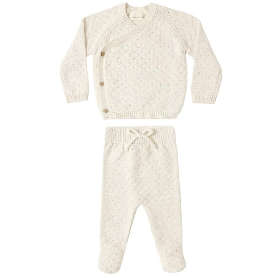 Quincy Mae Knit Wrap Top + Pant Set in Natural