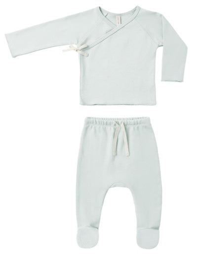 Wrap Top + Footed Pant Set Sky