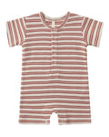 WAFFLE SNAP ROMPER NATURAL, RED STRIPE