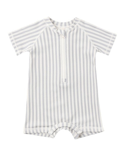 Quincy Mae Zip Rashguard One-Piece in Vintage Stripe