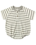 Quincy Mae Terry Henley Romper in Sage & Ivory Stripe