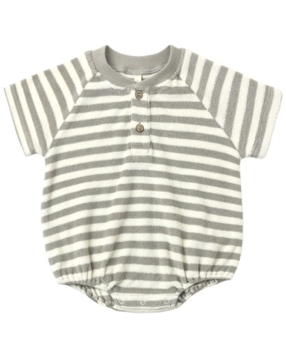 Quincy Mae Terry Henley Romper in Sage &amp; Ivory Stripe