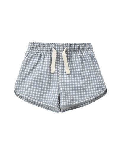Quincy Mae Boys Swim Short in Slate Gingham