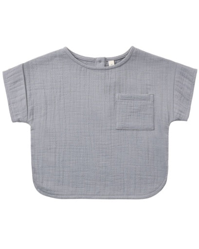 Quincy Mae Woven Boxy Top in Slate