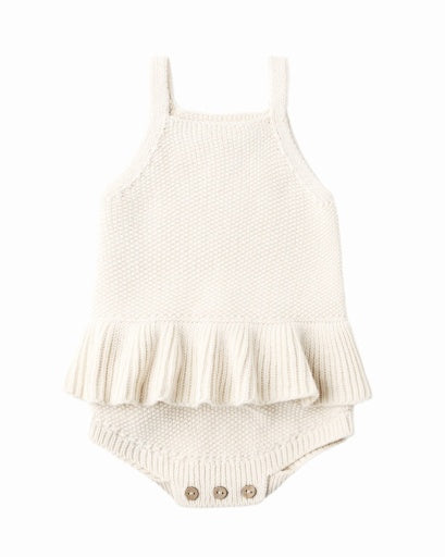 Quincy Mae Knit Ruffle Romper in Natural