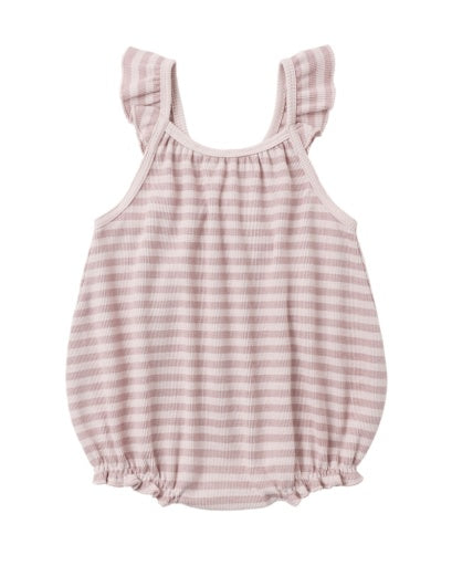 Quincy Mae Ribbed Ruffle Romper in Purple Stripe