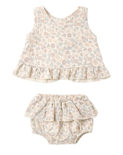 Ruffled Tulip Top + Bloomer Set Vintage Floral