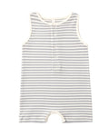 Quincy Mae Ribbed Henley Romper in Slate Blue Stripe