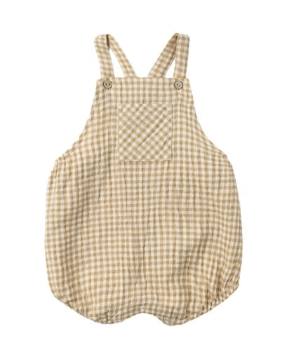 Quincy Mae Hayes Romper in Gold Gingham