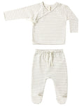 Quincy Mae Wrap Top + Footed Pant Set in Sage Stripe