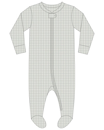 Zip Long Sleeve Sleeper Footie Sky Gingham