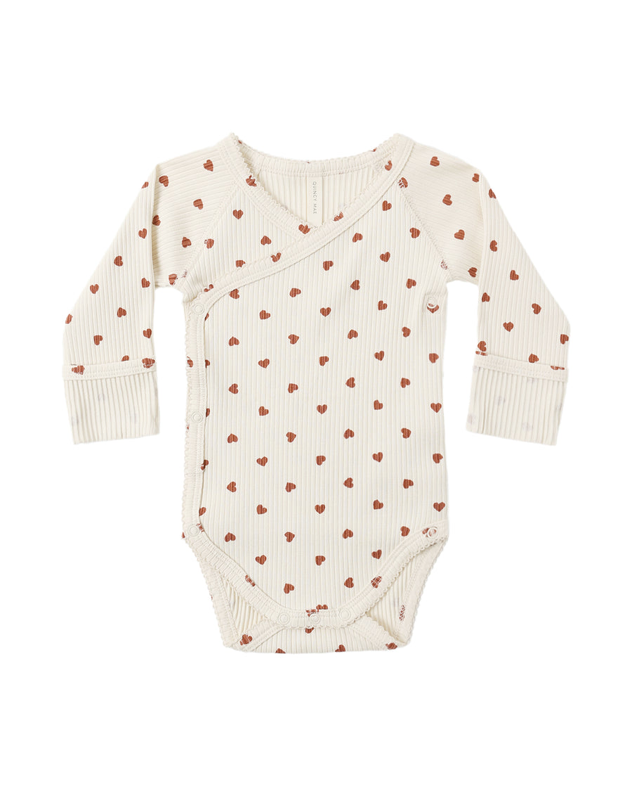 Quincy Mae Side Snap Bodysuit in Red Hearts