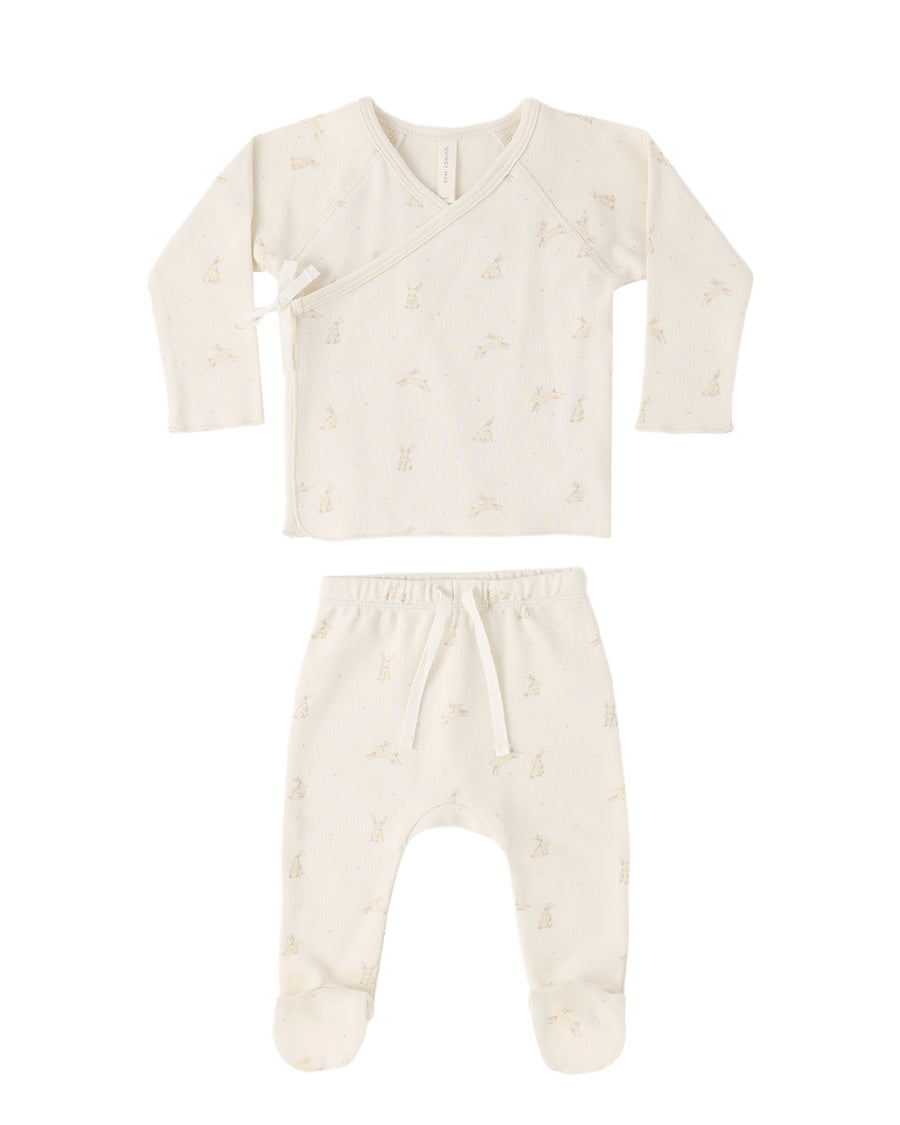 Rylee + Cru Wrap Top & Footed Pant Set in Bunnies