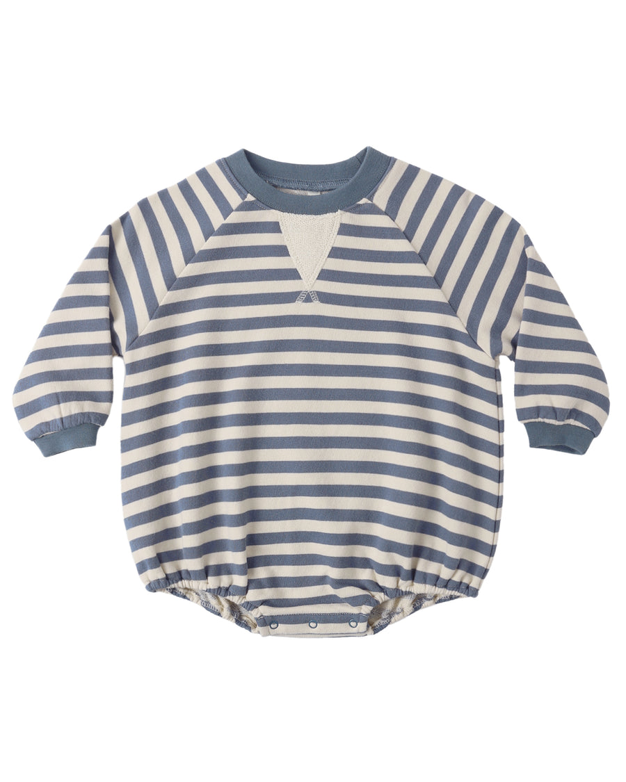 Rylee + Cru Crewneck Romper in Marine Stripe