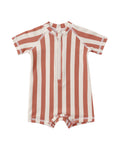 Rylee + Cru Zip Rashguard One Piece in Retro Poppy Stripe