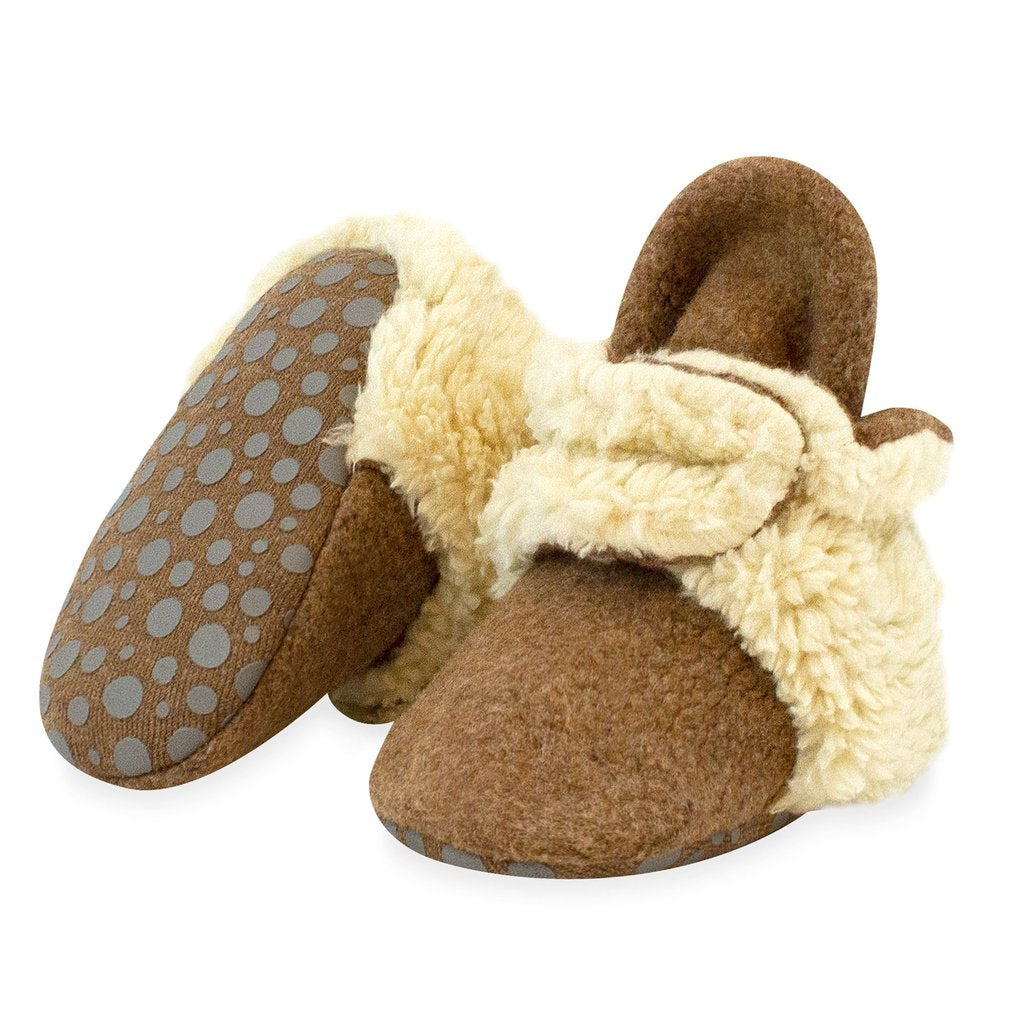 Zutano Cozie Furry Gripper Bootie, Heather Mocha |Mockingbird Baby &amp; Kids